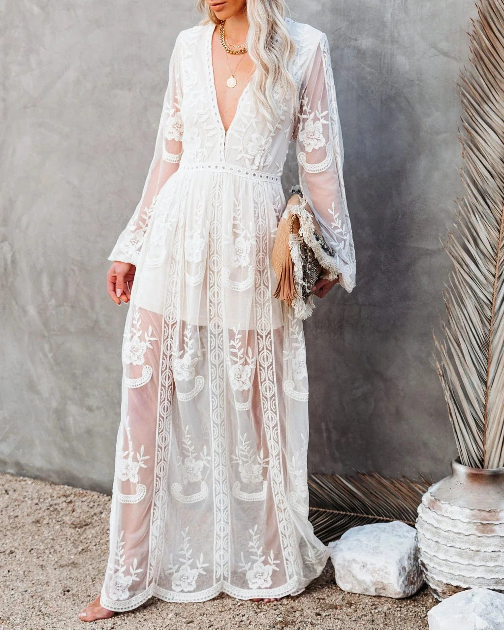 Robe Blanche Dentelle Transparente