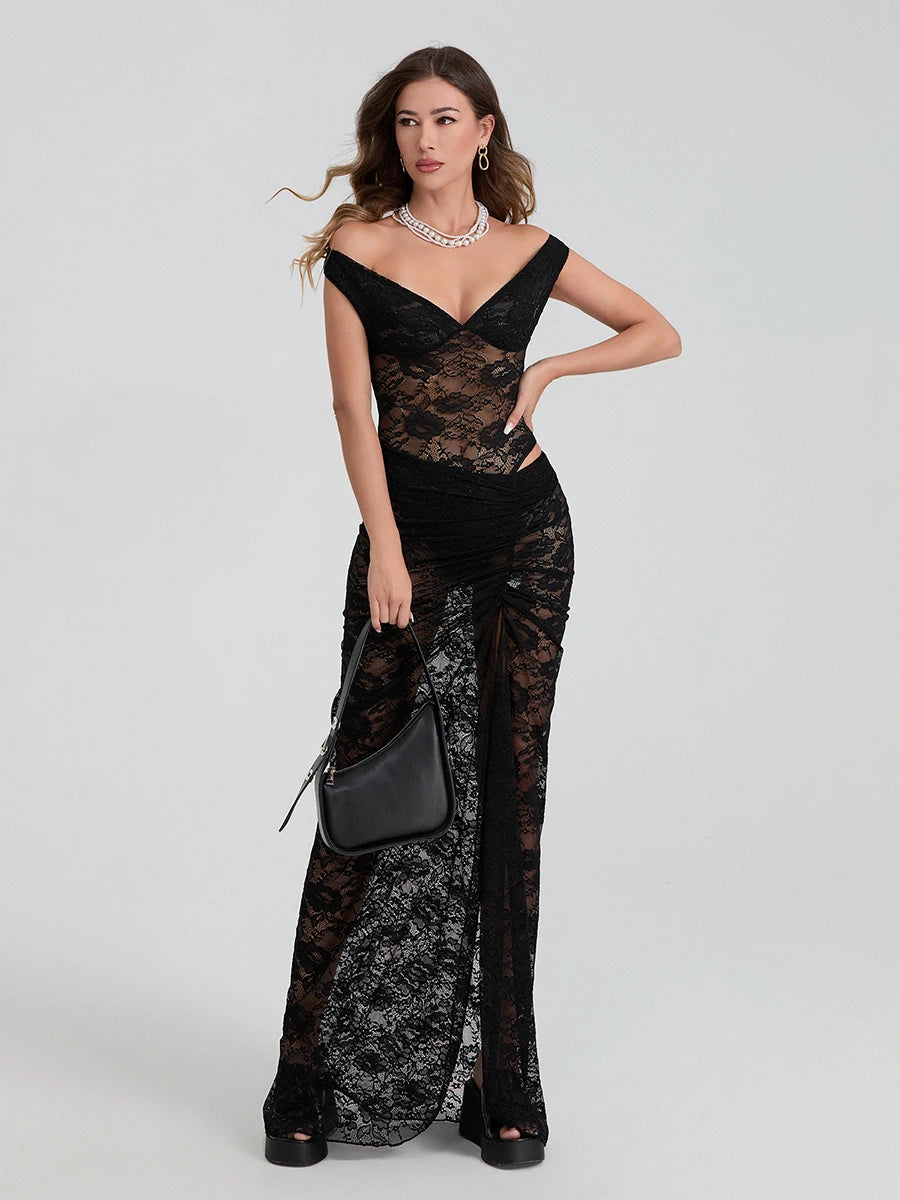 Robe longue transparente noire