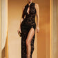 Robe longue dentelle noire transparente