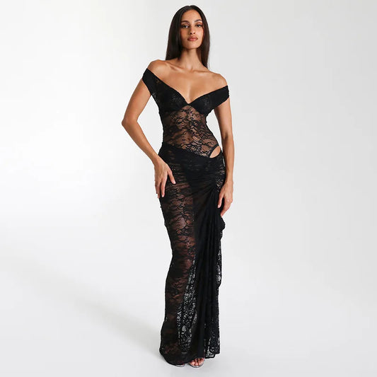 Robe longue transparente noire