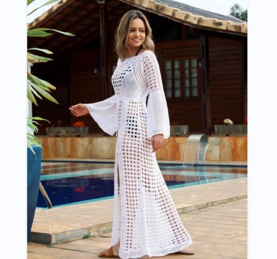 Robe longue plage blanche transparente