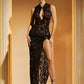 Robe longue dentelle noire transparente
